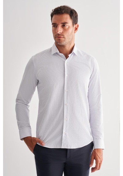 İmza Beyaz Yarım İtalyan Yaka Uzun Kol Cepsiz Slimfit Fit Classic Gömlek 1004255162 Duman Beyaz