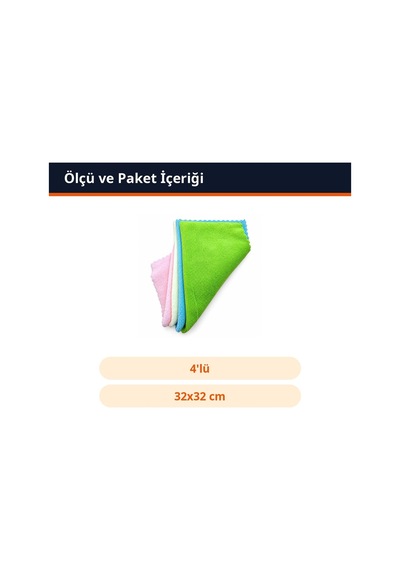 Trobus Oto Temizlik Havlusu Mikrofiber Bez 4'lü Set 32x32 Cm Karışık Renk