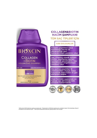 2 Adet Collagen & Biotin Ekstra Hacim Şampuanı 300 Ml - Kolajen Biotin İnce Seyrek Saçlar