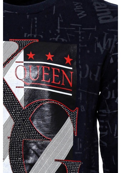 Wessi Lacivert Taşlı Desenli Sweatshirt Lacivert