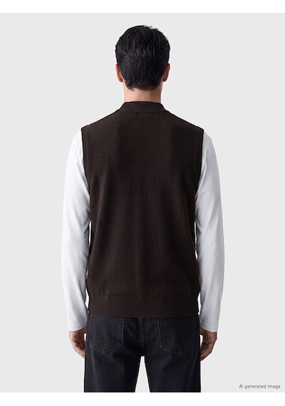 Lcwaıkıkı Classic Kahverengi Regular Fit Kolej Yaka Erkek Triko Yelek