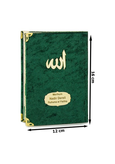 10 Adet Kadife Kaplı Yasin Kitabı - Çanta Boy - İsme Özel Plakalı - Tesbihli - Keseli - Yeşil Renk - Mevlüt Hediyeliği - 80 Sayfa