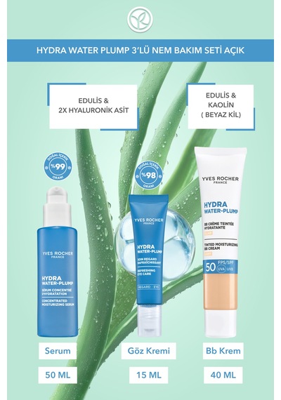 Yves Rocher Hydra Water Plump 3 Lü Nem Bakım Seti -açık -serum 30 Ml &göz Kremi 15 Ml & Bb Krem 40 Ml