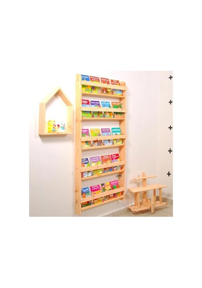 Çocuk Odası Eğitici Montessori Ahşap Kitaplık Mobilya Raf Duvar Rafı 5'li Bej