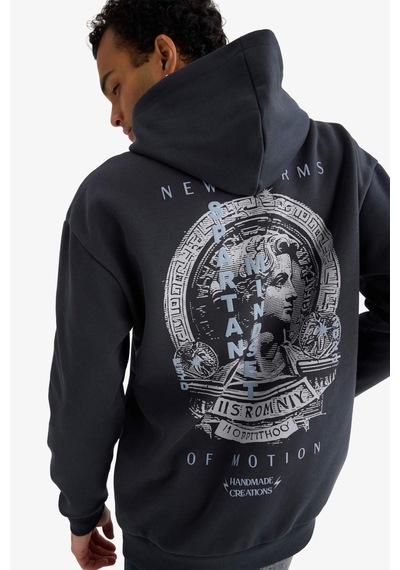 Defacto Boxy Fit Kapüşonlu Baskılı Sweatshirt F2109ax25auar206 Antrasit-ar206