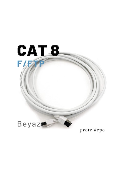 Irenis Cat8 Kablo F/Ftp Lszh Ethernet Network Lan Ağ Kablosu 25 CM Beyaz