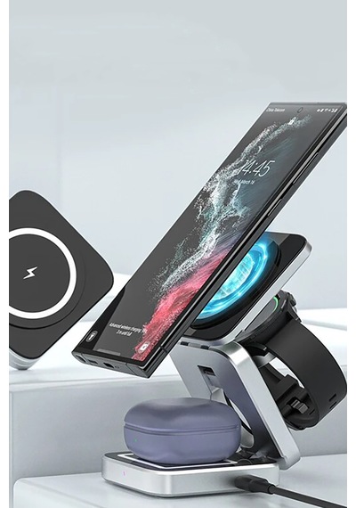 3 In 1 Katlanabilir Kablosuz Şarj Taşınabilir Hızlı Şarj İstasyonu Manyetik Kablosuz Pb-11