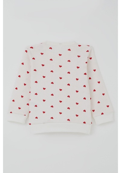 Breeze Kız Bebek Pijama Takımı Omuzdan Patlı Kalp Desenli 4 Ay-1 Yaş, Ekru Ekru