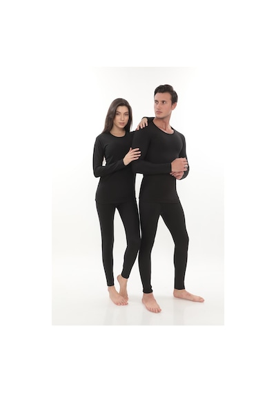 Sauna Suit Termal Içlik, Unisex Kışlık Sıcak Tutan Pamuklu Yakmayan, Termal Alt Üst Takım, Termal Fanila Iclik Siyah