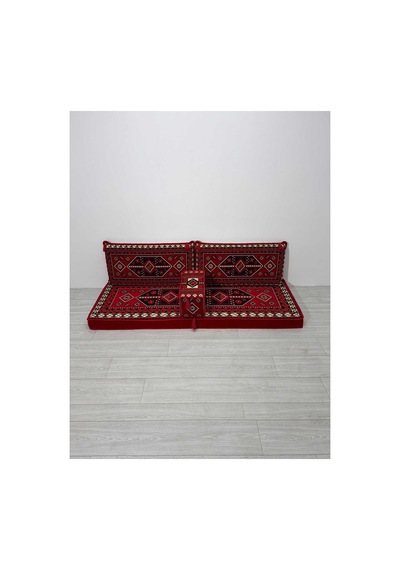 Sedir Deseni Şark Köşesi Takımı 70x190 Cm 4 Parça Dolu Set - Kırmızı Çökmeyen Sünger