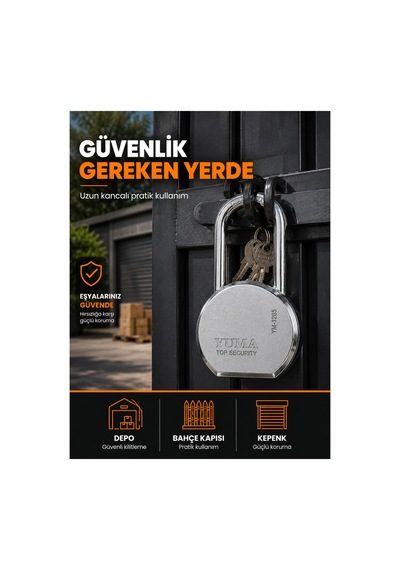 Yuma 65 Mm Uzun Kancalı Çelik Asma Kilit Ym-1265l Anahtarlı Güvenlik Kilidi