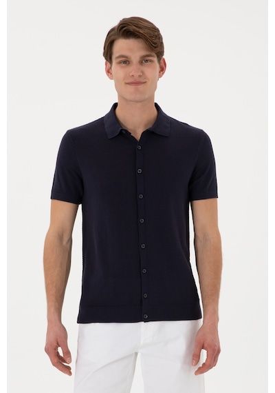 U.S. Polo Assn. Erkek Regular Fit Lacivert Düğmeli Triko Tişört 50306455-VR033