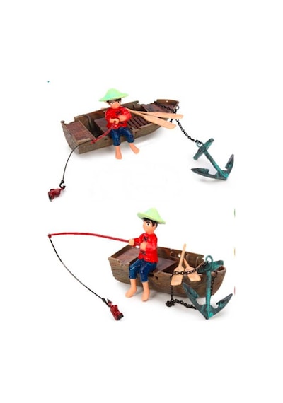 Kayıklı Balıkçı Çocuk Hareketli Akvaryum Dekoru 12 Cm