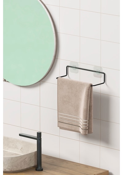 Zabata Yapışkanlı Havluluk Siyah Havlu Askısı Metal Havlu Tutacağı Banyo Mutfak Havluluğu Minimal Tasarım Siyah