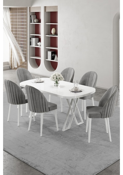 Canisa Kaye Serisi Mdf 90x168 Beyaz Mutfak Masası Takımı 6 Gri Sandalye Beyaz Masa Sandalye Gri Canisa Kaye Serisi Mdf 90x168 Beyaz Mutfak Masası Takımı 6 Gri Sandalye Beyaz Masa Sandalye Gri