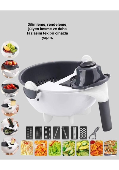 5 Fonksiyonlu Döner Süzgeçli Rende Ve Dilimleyici Aparat Çok Renkli