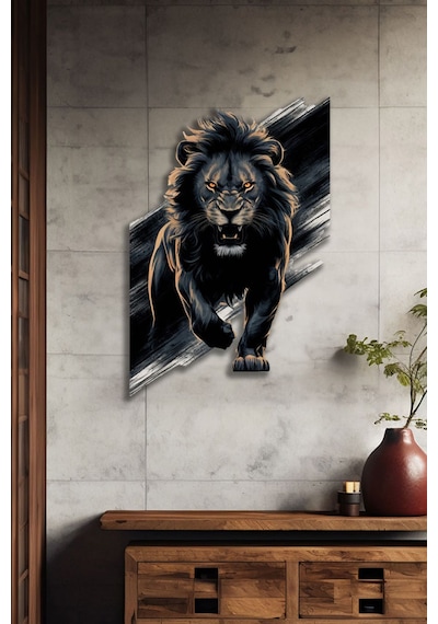 Siyah Aslan Renkli Metal Tablo