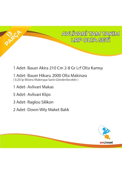 Bauer Akira 210 Cm 2-8 Gr Lrf Olta Seti - Bauer Hikaru 200 Olta Makinası Tam Takım Hobi Usta Lrf Olta Seti-9609