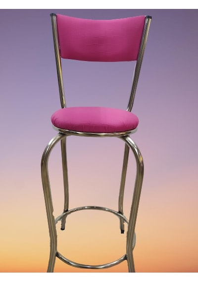 Bengimobilya Sandalye Bar Tipi Yüksek Model Pembe Fuşya 4 Adet Metal Çelik Nik