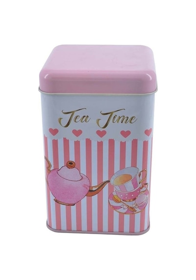 Sprinkles Tea Time Desenli Kare Metal Saklama Kabı, 10.5 x 10.5 x 16 CM 1.7 L