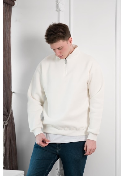 Yarım Fermuarlı Dik Yaka 3 İplik İçi Polarlı Oversize Kışlık Sweatshirt 001