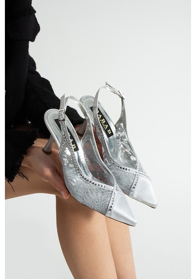 Dabab Shoes Laceora Kadın Gümüş Sivri Burun 10 Cm Topuklu Dantel Dokulu İnci Detaylı Slingback Abiye Ayakkabı Dabab Shoes Laceora Kadın Gümüş Sivri Burun 10 Cm Topuklu Dantel Dokulu İnci Detaylı Slingback Abiye Ayakkabı