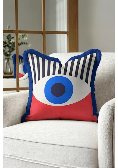 Modern Nazar Göz Tasarımlı Saçaklı Yastık Kılıfı - Geometrik Bohem Püsküllü Kırlent Kılıfı - 40x40cm Derin Düş Lime Modern Nazar Göz Tasarımlı Saçaklı Yastık Kılıfı - Geometrik Bohem Püsküllü Kırlent Kılıfı - 40x40cm Derin Düş Lime