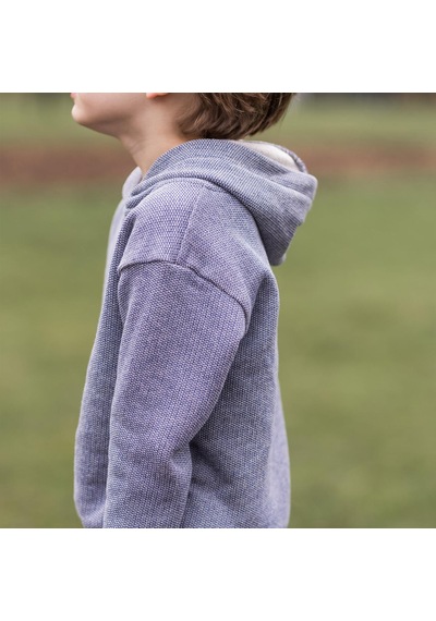Antebies Organik Mavi Dokulu Futter Bel Lastikli Bağcıklı Kapüşonlu Uzun Kol Çocuk Sweatshirt Eşofman Takımı