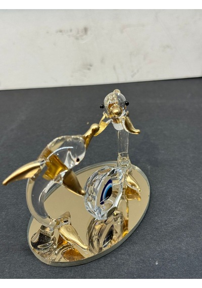 Dekoratif Kristal Cam Ikili Nazar Boncuklu Yunus Gold