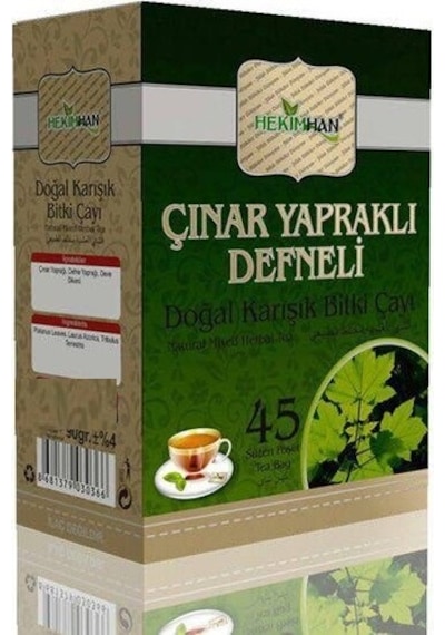Hekimhan Bitkisel Çınar Yapraklı Defneli Doğal Karışık Bitki Süzen Poşet Çay 45 x 2 G