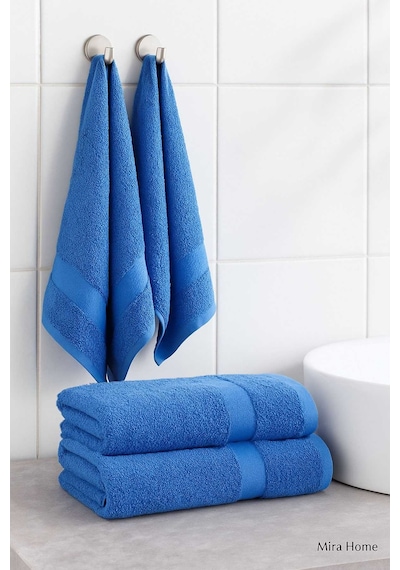 4 Parça Ekonomik Banyo Havlu Takımı %100 Pamuklu Quickdry Mavi Mavi Diğer