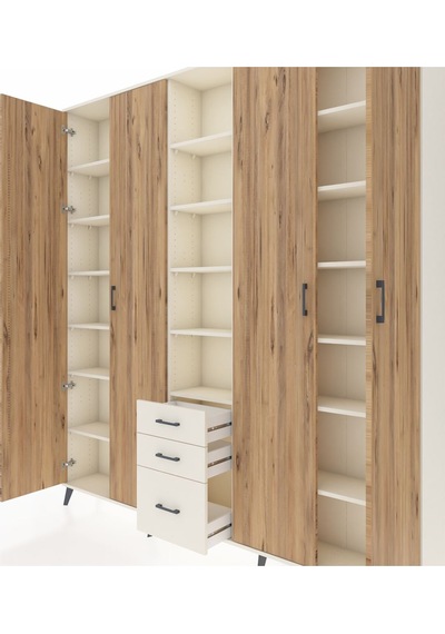 Arges Dolap 17 Raflı 3 Çekmeceli 4 Kapaklı 220x30x243 Aytaşı-çam/aytaşı Atlas Çam/aytası