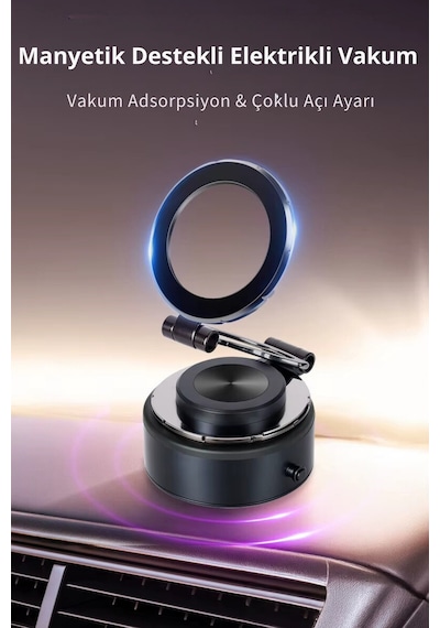 Wearfitpro Güçlü Mıknatıslı 360 Derece Dönebilen Ev Araba Her Alana Uyumlu Elektrikli Vantuz Cep Telefon Tutucu Siyah
