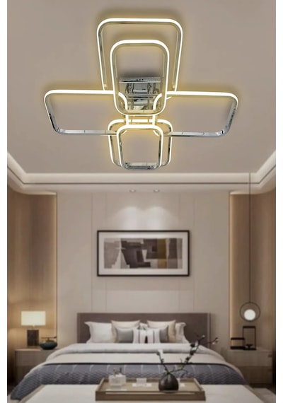 6' Lı Kare Plafonyer Led Avize Tavana Yapışık Modern Spor Avize - Krom Krom