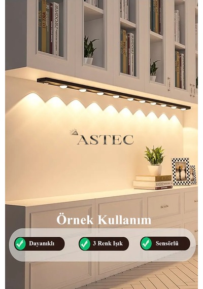 Astec Dolap Ve Masa Altı Led Aydınlatma Şarjlı Sensörlü 3 Renk Usb Çok Renkli