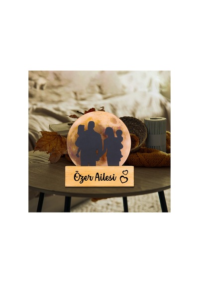 Işıklı Pleksi Dolunay Kişiselleştirilebilir Dekoratif Biblo Family 4 Kişilik Aile Anahtar Askılığı Sarı - 740034972