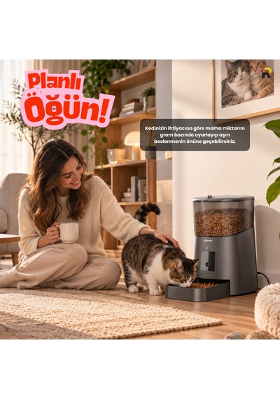 Haustier Pp003 Pro Siyah Kameralı 1080p Fhd Gece Görüş Akıllı Otomatik Kedi Mama Kabı, Tuya App-wifi Uzaktan Kontrol, Sesle Çağırma, 2.4ghz-5ghz, 6lt Hazne, Metal Kase