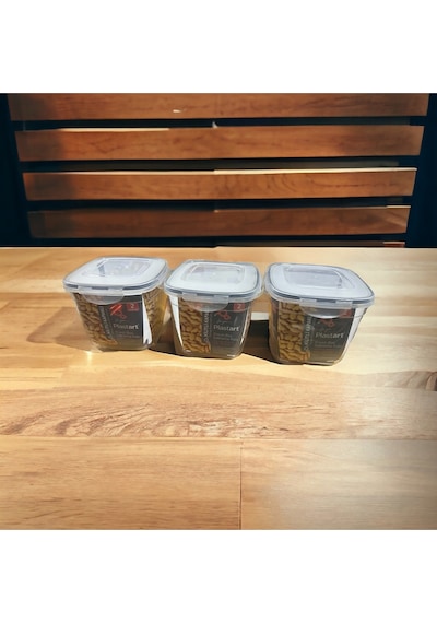 Sermer Pazarlama 3 Adet Kilitli Kapaklı 2 Litre Saklama Kabı Beyaz