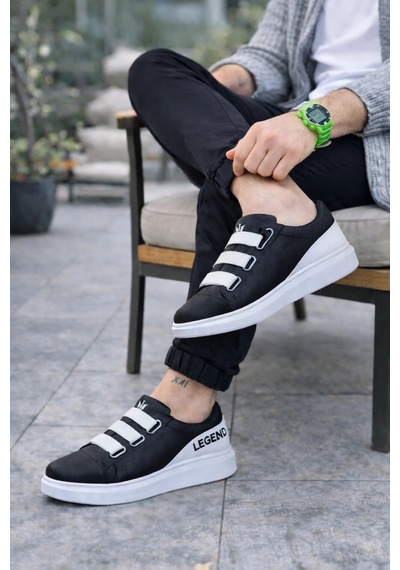 Mevese Mirox Erkek Bağcıksız 3 Bant Lastikli Günlük Sneaker Ayakkabı - Siyah Beyaz