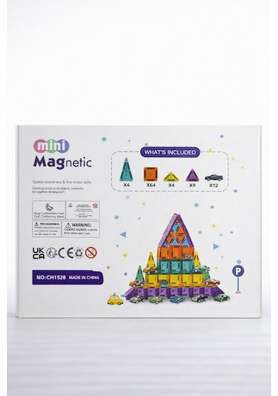 Magnetic Mini 93 Parça Manyetik Yapı Blokları 12 Arabalı Eğitici Oyun Seti - Kare Parça 3.75 Cm