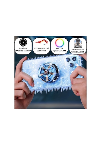 Coofbe Magsafe İle Uyumlu 7000 Rpm Turbo Fan Işıklı Klipsli Buz Etkili Telefon Soğutucu Radyatör Tüm Telefonlara Uyumlu