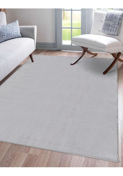 Comfort Oval Overloklu Peluş Halı Gri Gri
