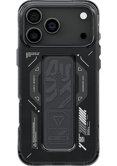 Apple Uyumlu iPhone 17 Pro Kılıf M-safe Teknoloji Desenli Skinarma Helio Mag Charge Standlı Kapak Füme Füme