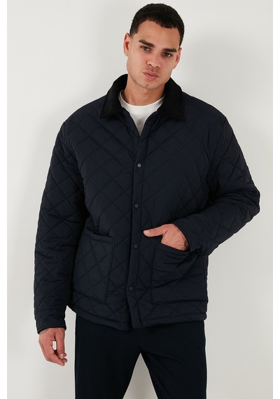 Buratti Kapitoneli Regular Fit Kadife Detaylı Erkek Mont 497Leroy Lacivert