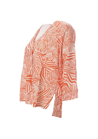 Canel Oversize V Yaka 3/4 Kol Kadın Bluz - Geometrik Desen Zebra Canel Oversize V Yaka 3/4 Kol Kadın Bluz - Geometrik Desen Zebra