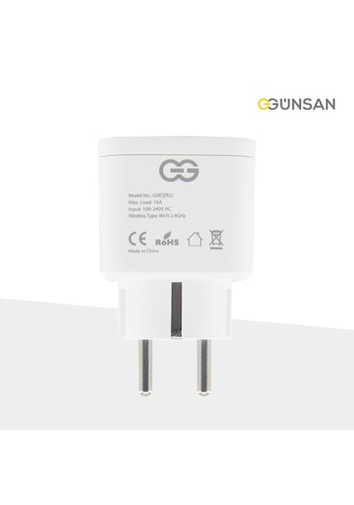 Günsan WiFi Akıllı Priz 16A | Enerji Takibi, Uzaktan Kontrol, Tuya Smart Life, Sesli Komut (Google Home & Alexa) -