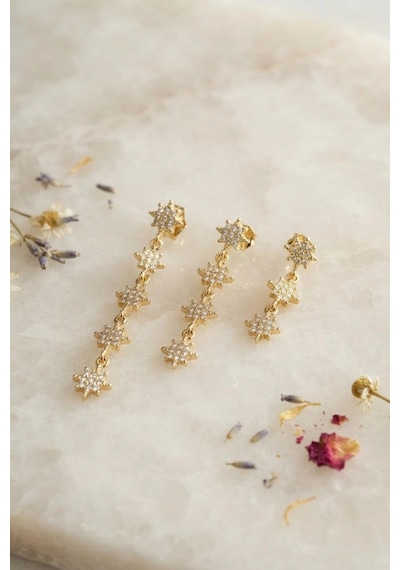 Mey İthalat 3 Lü Set Küpe Gold Renk Kutup Yıldızı Detaylı Altın 86084138