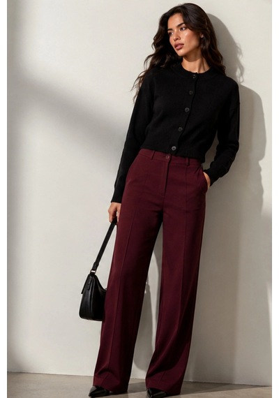 Dıanna Kadın Wide Leg Detay Dikiş Esnek Palazzo Pantolon Bordo