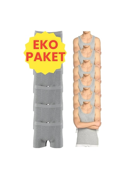 Tezzgelsin Erkek Eko Set 6 Adet Atlet 6 Adet Boxer Gri Gri