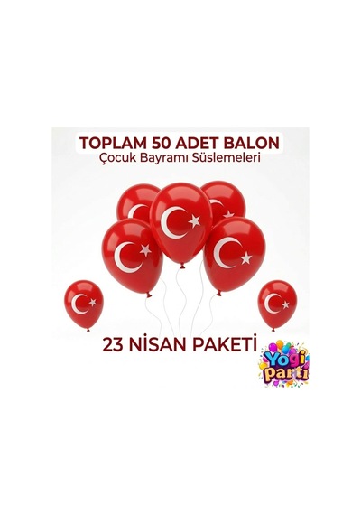 Bayrak Baskılı Balon 12 İnç 50 Adet 23 Nisan 29 Ekim Milli Bayram Süslemeleri Kırmızı Tüm Yaşlar